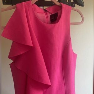 NWT Hot Pink Linen Feel Dress with Side Ruffle